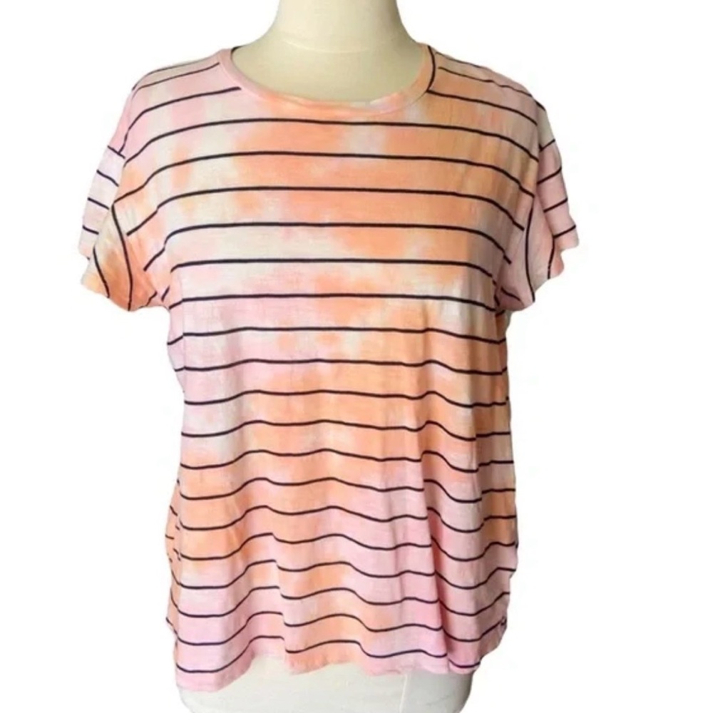 Anthropologie/ TLa Flutter Sleeve Pink and Orange Tie Dye and Black Tee